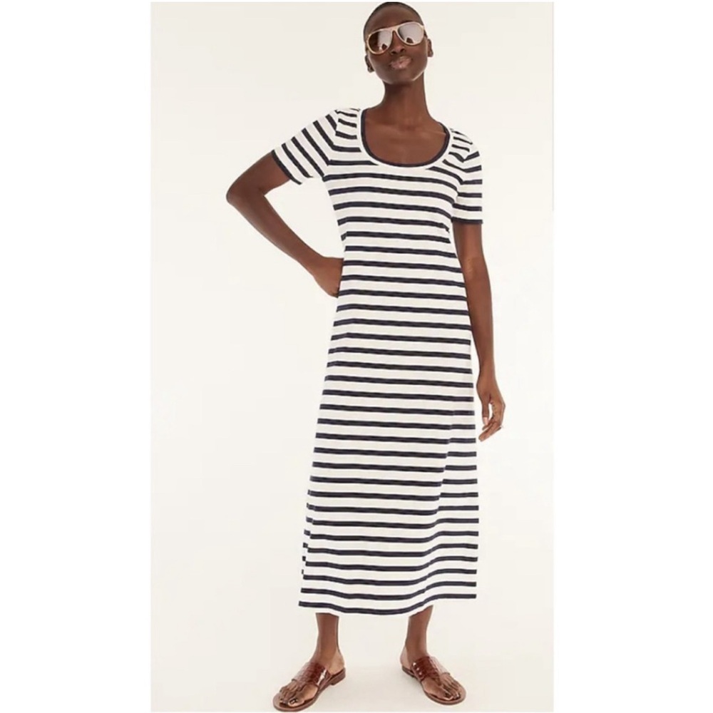 J. Crew Knit Midi Dress in Nautical Navy Stripe 100% cotton Medium